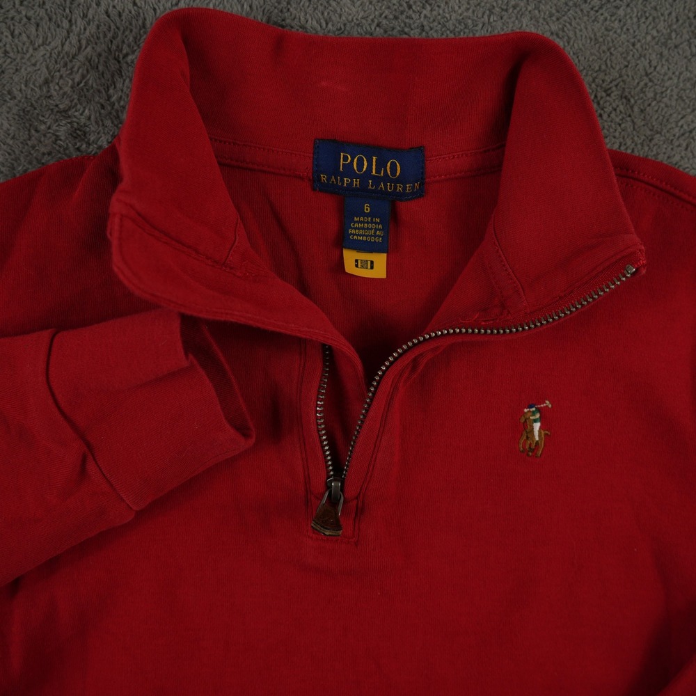 Polo Ralph Lauren Pullover Boys Size 6 Red Quarter Zip Long Sleeve Pony‎ Logo